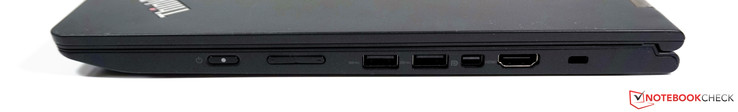 Справа: кнопка питания, регулировка громкости, 2x USB 3.0, Mini DisplayPort, HDMI, слот замка Kensington