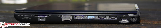 Справа: Картридер, VGA, HDMI, USB 3.0, 2х USB 2.0, Ethernet, вход адаптера питания