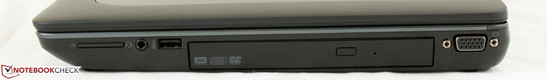 Справа: SD-кардридер, 3.5-мм 2-в-1 аудиоразъем, USB 3.0, оптический привод, VGA