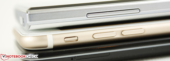 Сверху вниз: Sharp Aquos Crystal, Apple iPhone 6, LG G2.
