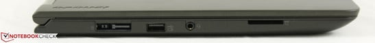 Слева: разъем питания/OneLink, USB 2.0, 3.5-мм аудиоразъем, SD-картридер