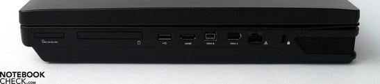Правая панель: Считыватель карт, USB 2.0, HDMI, Firewire 1394b, Firewire 1394b, LAN, замок Kensington