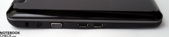 Слева: замок Кенсингтона, сетевые порты,VGA,2х USB 2.0