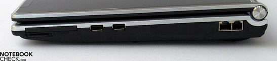 Правая панель: ExpressCard, Cardreader, 2x USB 2.0, LAN, модем