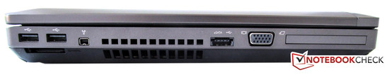 Слева: 2 х USB 2.0, считыватель SD/MMC карт, 1 IEEE1394a, 1 eSATA/USB, 1 ExpressCard54