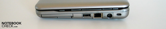 Справа: SD кардридер, Expresscard, USB, LAN, разъем питания, Kensington Lock