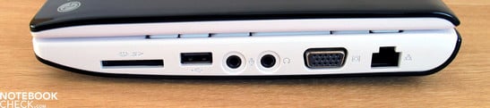 Правая сторона: SD Cardreader, аудио, USB 2.0, VGA-Out, LAN
