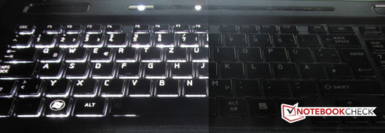 Яркая подсветка клавиатуры (можно отключить в настройках) позволяет с комфортом работать при плохом освещении