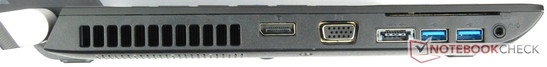 Слева: DisplayPort, VGA, eSATA/USB 2.0, 2 порта USB 3.0, 3.5-мм 2-в-1 аудиоразъем, SmartCard