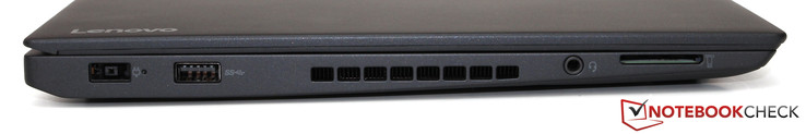 Слева: разъем питания, USB 3.0, вентиляционная решетка, аудиоразъем, SD-картридер