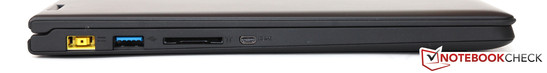 Слева: разъем питания, USB 3.0, SD-картридер, micro HDMI
