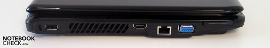 Левая панель: замок Kensington Lock, USB, HDMI, LAN, VGA-Out, ExpressCard 34mm