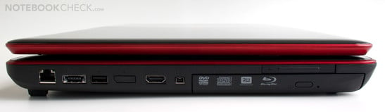 Слева: RJ-45 Gigabit LAN, комбинированный eSATA/USB 2.0, USB 2.0, HDMI, Firewire, ExpressCard