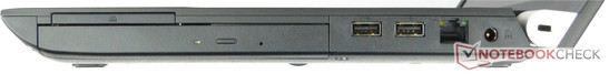 Справа: ExpressCard 54, DVD-привод, 2 USB 2.0, Ethernet, разъем питания, замок Kensington
