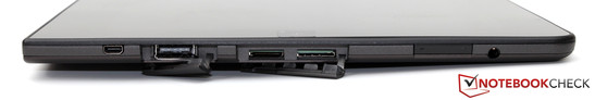 Справа: micro-HDMI, USB 3.0, microSD, SIM, качелька-регулятор громкости, аудиоразъем