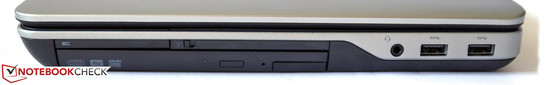 Справа: ExpressCard/54, DVD-привод, переключатель Wi-Fi, 3.5-мм аудиоразъем, 2 порта USB 3.0