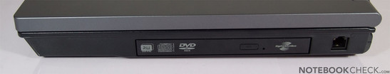 Справа: ExpressCard/54, DVD привод, S-Video, 2x USB, LAN, Kensington Lock