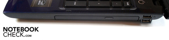 Слева: Замок Kensington, вход для подключения внешнего блока питания, VGA, LAN, HDMI, eSATA/USB 2.0, USB 2.0, 2 аудио разъема, 34мм экспресс-карта