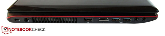 Слева: Kensington, разъём питания, USB 2.0, HDMI, 2x USB 3.0, два аудиопорта