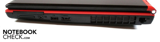 Справа: ExpressCard, кардридер, FireWire, USB 2.0, eSATA/USB 2.0, Gigabit LAN