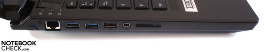 Слева: RJ45, 2 x USB 3.0, USB 2.0, Firewire, считыватель карт памяти