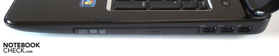 Справа: оптический привод, два USB 3.0, один USB 2.0