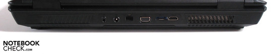 Сзади: Kensington, вход адаптера питания, RJ-45 (LAN), VGA, eSATA, HDMI