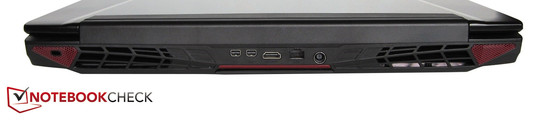 Сзади: Kensington, 2 видеовыхода mini-DisplayPort, HDMI, гигабитный Ethernet, разъем питания