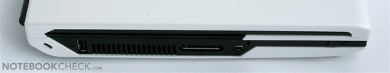 Левая сторона: DVD привод с щелефой загрузкой, USB/eSATA, LAN