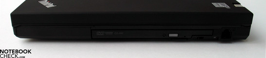 Левая панель: VGA-портt, порт монитора, сетевой разъем, 3x USB 2.0, PCCard, ExpressCard
