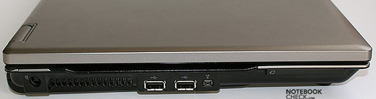 Слева: Разъем питания, Решетка вентиляции, 2x USB, FireWire, ExpressCard