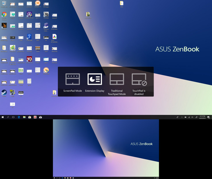 Для переключения между режимами Screenpad и Extension Display используется клавиша F6. По умолчанию конфигурация в параметрах экрана выглядит как на изображении