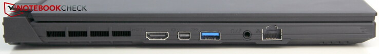 Левая сторона: HDMI, miniDP 1.4, USB-A 3.0, аудио разъем, LAN