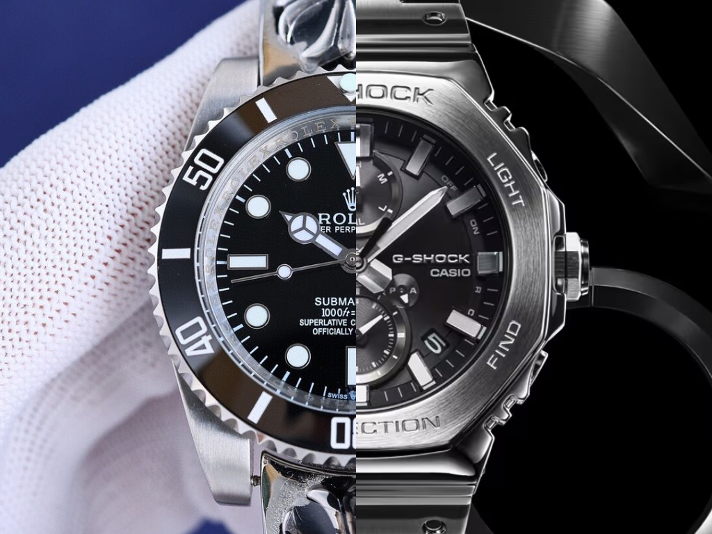 Rolex Submariner - популярные механические часы (слева), и кварцевые часы Casio GMC-B2100D-1A (справа). (Источник изображения: Merit Trends и Casio - отредактировано)
