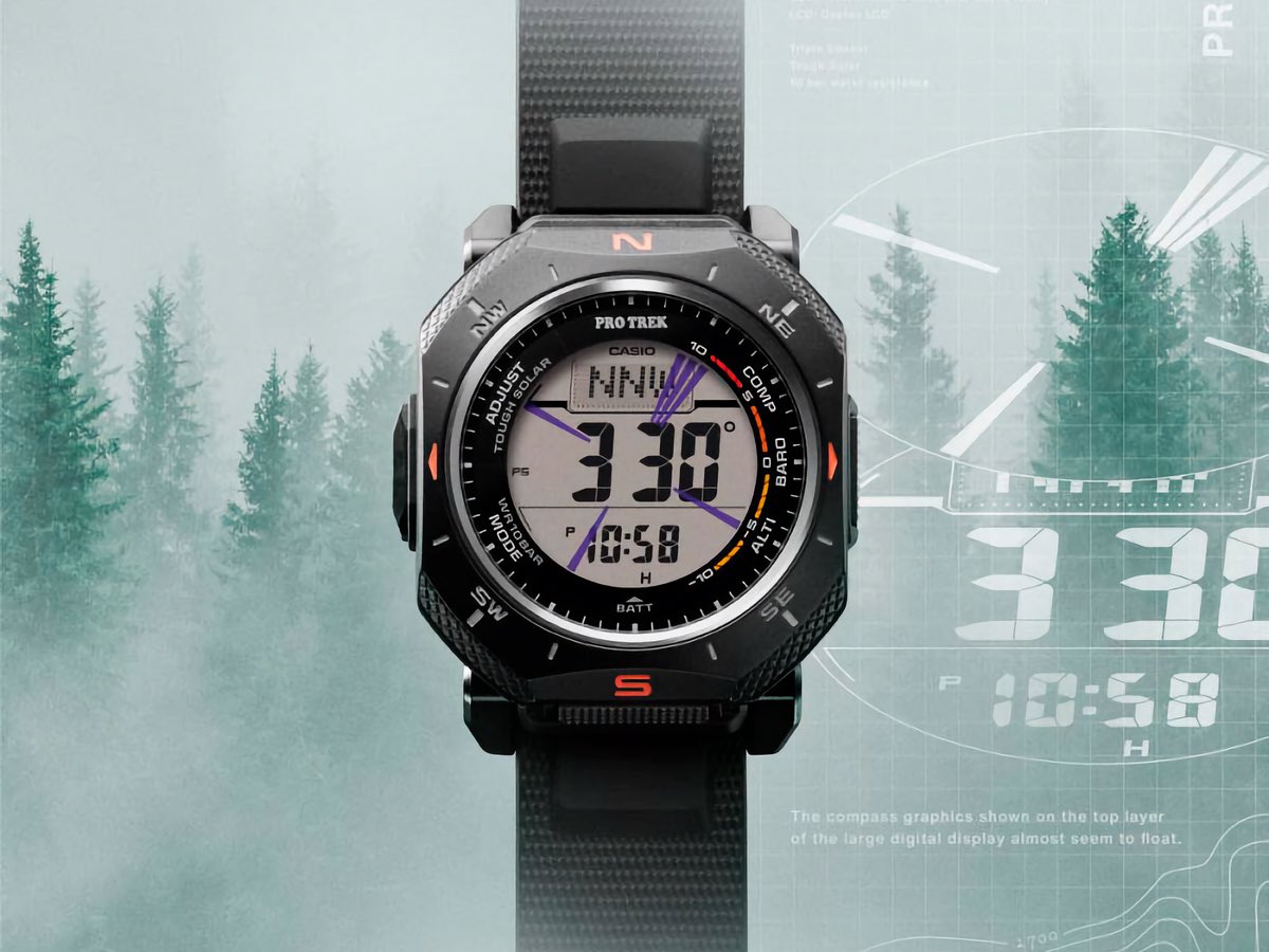 В новейших часах Pro Trek от Casio двухслойный цифровой дисплей помещен в острый, угловатый корпус. Изображение: Casio PRG-69-1 (Источник изображения: Casio / David et Philly)