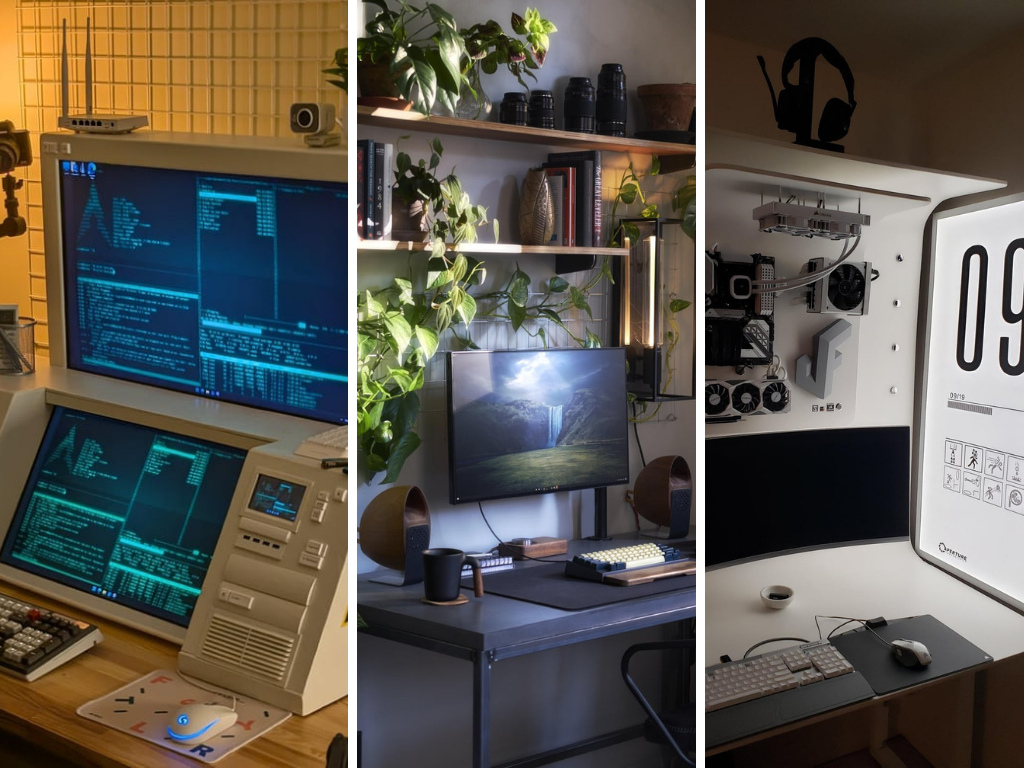 На r/battlestations Вы можете найти ретро-футуристические сборки, которые просто хорошо выглядят, а также функциональные установки с высокой вычислительной мощностью. На снимке - три различные сборки с этого сабреддита. (Источник изображения: r/battlestations - Отредактировано)