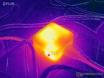 Температура адаптера переменного тока при нагрузке превышает 46 C