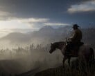 Изображение, показывающее Артура Моргана на его лошади в игре Red Dead Redemption 2.