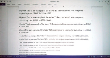 При проецировании с расстояния 80 дюймов текст от 4 до 12 пунктов в Microsoft Word хорошо читается. (Источник изображения: Notebookcheck)