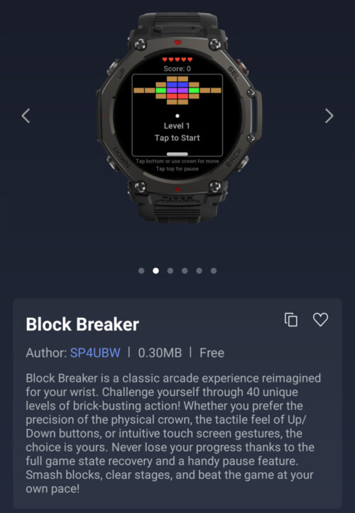 Приложение Block Breaker Mini для смарт-часов Amazfit