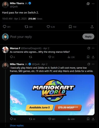 Mike Ybarra Switch 2 criticisms X post #1 (Источник изображения: скриншот, аккаунт Mike Ybarra X)