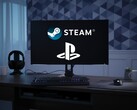 Логотипы Steam и PlayStation отображаются на мониторе ПК