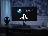 Логотипы Steam и PlayStation отображаются на мониторе ПК