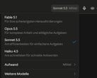 Скриншот меню выбора модели Claude.ai с выбранной моделью Sonnet 5.5
