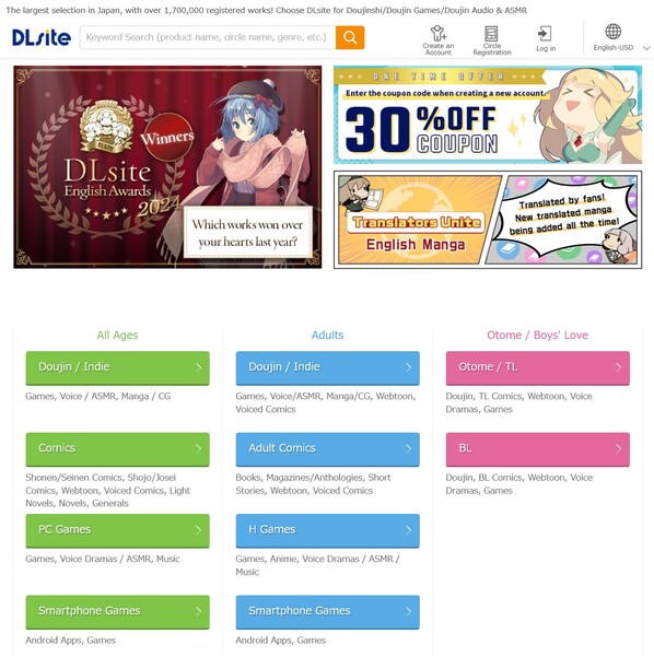 Первая страница DLsite (Источник изображения: скриншот, DLsite)