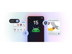Рекламное изображение для сайта Google Android 15, на котором показаны некоторые из его основных функций на градиентном фоне. (Источник изображения: Google)
