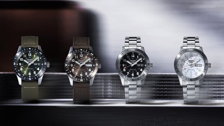 Серия Seiko Sports 5 Field (слева направо: HDB008, HDB009, HDB006, HDB007)