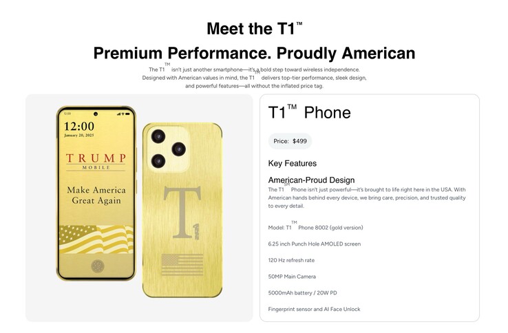 На странице товара Trump T1 Phone удалены все заявления о том, что устройство сделано в США.