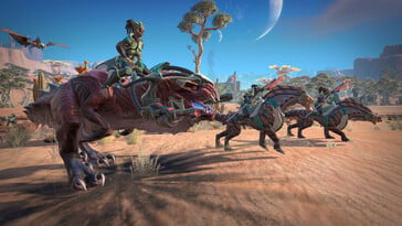 Изображение, на котором изображены амазонки и динозавры в игре «Age of Wonders: Planetfall».