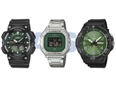 На фото (слева направо): Casio AEQ-110W-3A2V, W-218HD-3AV и MRW-210H-3BV.